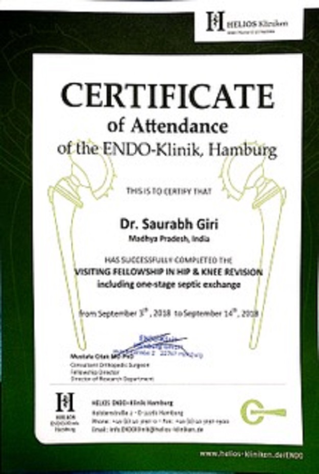 Certificate of attendance of the ENDO-Klink,Hamburg