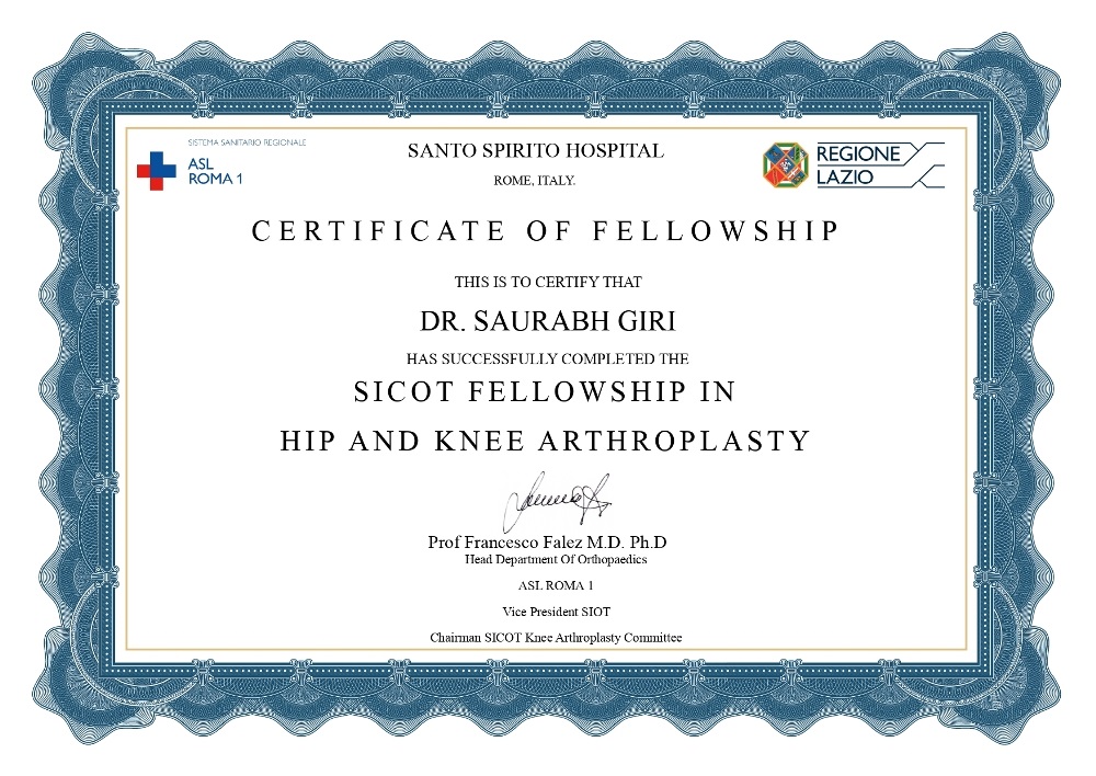 Santo-Spirito Hospital Rome, Ttay Fellowship in Hip and Knee Replacemen